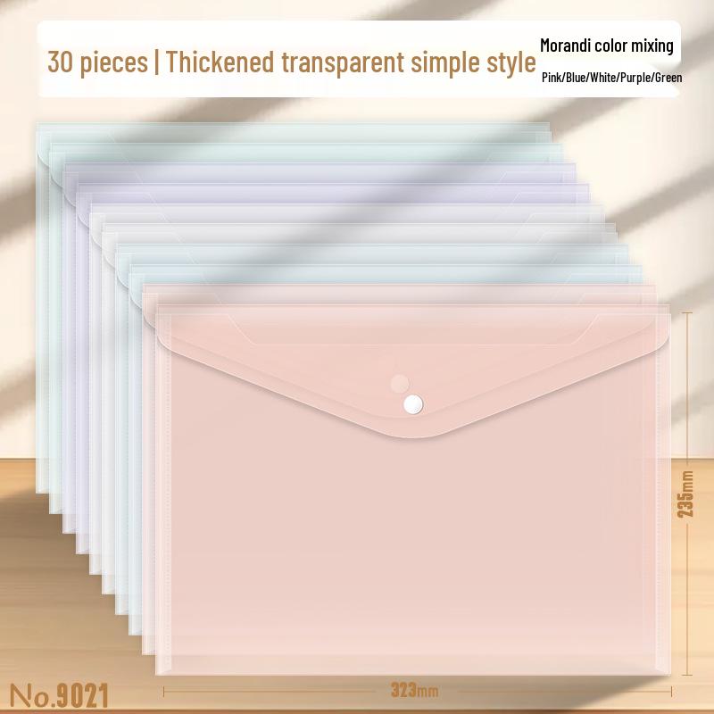 9021 Transparent File & Document Storage Bag - A4, Thickened, Waterproof, Plastic Button Closure