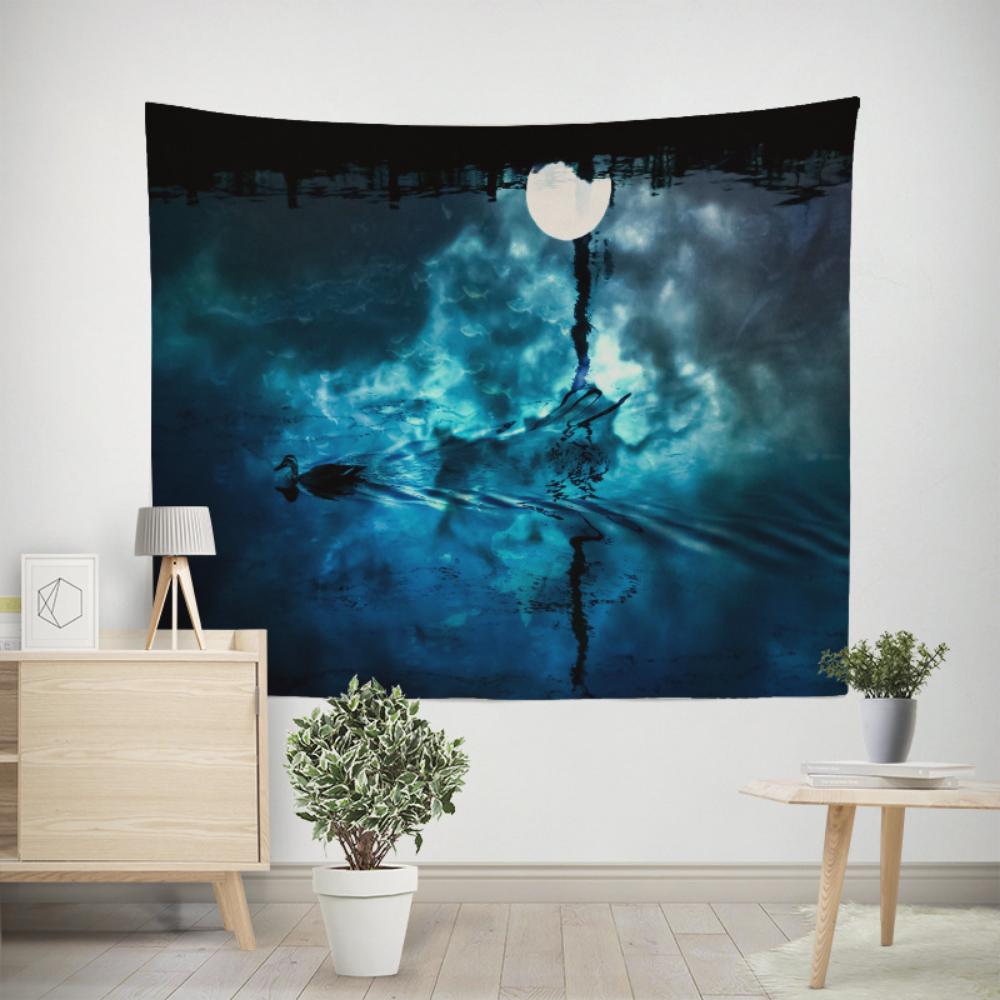 

Красочные Луна Город Отражение Украшения Картина Спальня Гобелен Гостиная Фон Ткань Комната Пейзаж Настенная Ткань 100*70