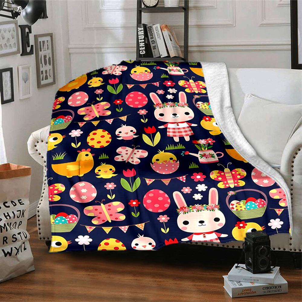 1pc Easter Bunny Print Blanket   Lightweight Flannel Throw Blanket For Sofa, Bed, Living Room, Office, Outdoor Travel, Camping