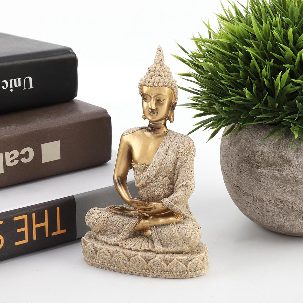 Meditating Seated Buddha Statue Carving Figurine Craft for Home Decoration Ornament (Gold)