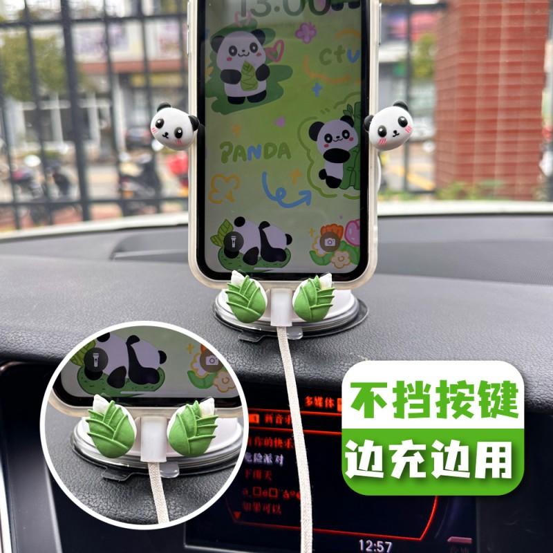 3D Panda Figurine Phone Holder Car Dashboard With Suction Cup Mount Cute Cartoon Bear Stand Navigation Mobile Use