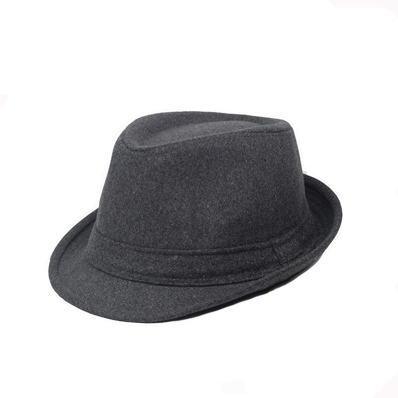 Top Hat Autumn and Winter Woolen Solid Color Small Edge Men's Jazz Hat Material Autumn and Winter Thermal Hat Old Man Hat Gentleman Hat