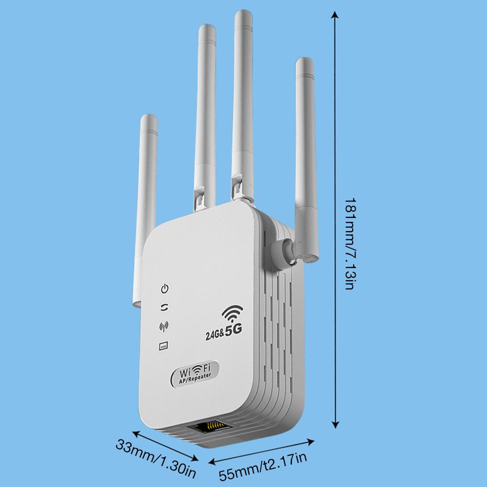 1200Mbps Wireless WiFi Repeater with WAN/LAN Port Dual-Band 2.4GHz/5GHz WiFi Extender 4 Antennas Wi-Fi Signal Booster for Home