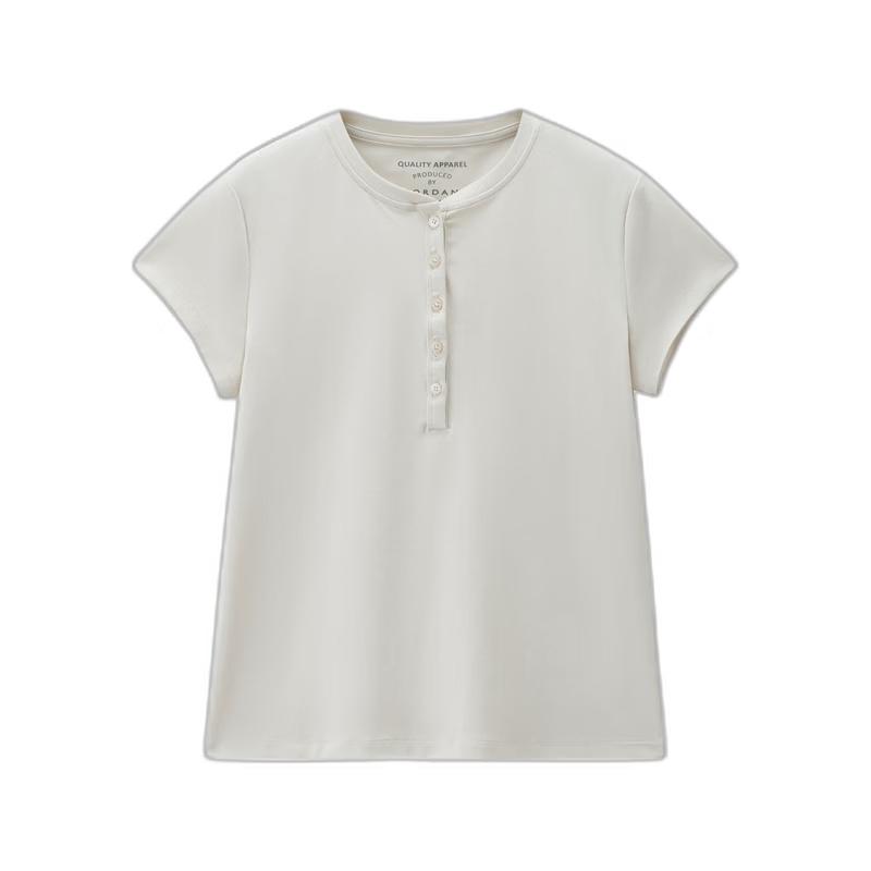 Giordano Women s Solid Color Elastic Cotton Short Sleeve Henley T-Shirt L