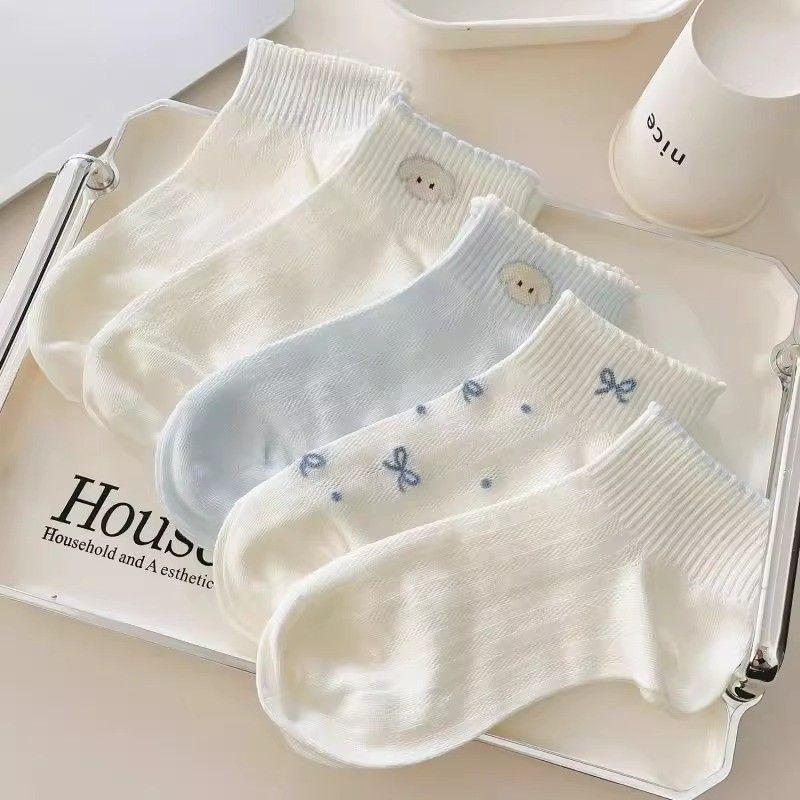 5 Pairs of Breathable Mesh Mid-Calf Lace Socks for Baby Girls - Perfect for Spring/Autumn