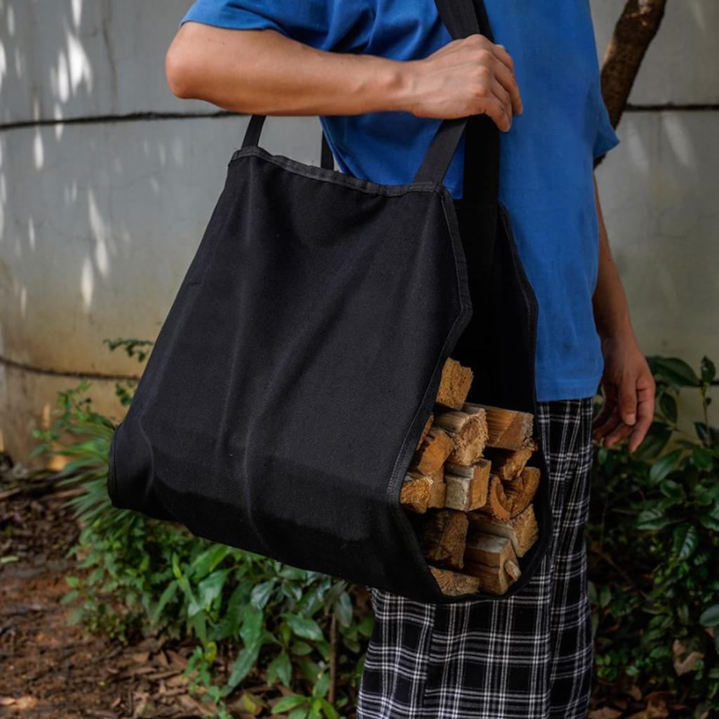 

3.Canvas Firewood Log Tote Carrying Indoor Bag Storage Fire Place Outdoor BBQ чорний