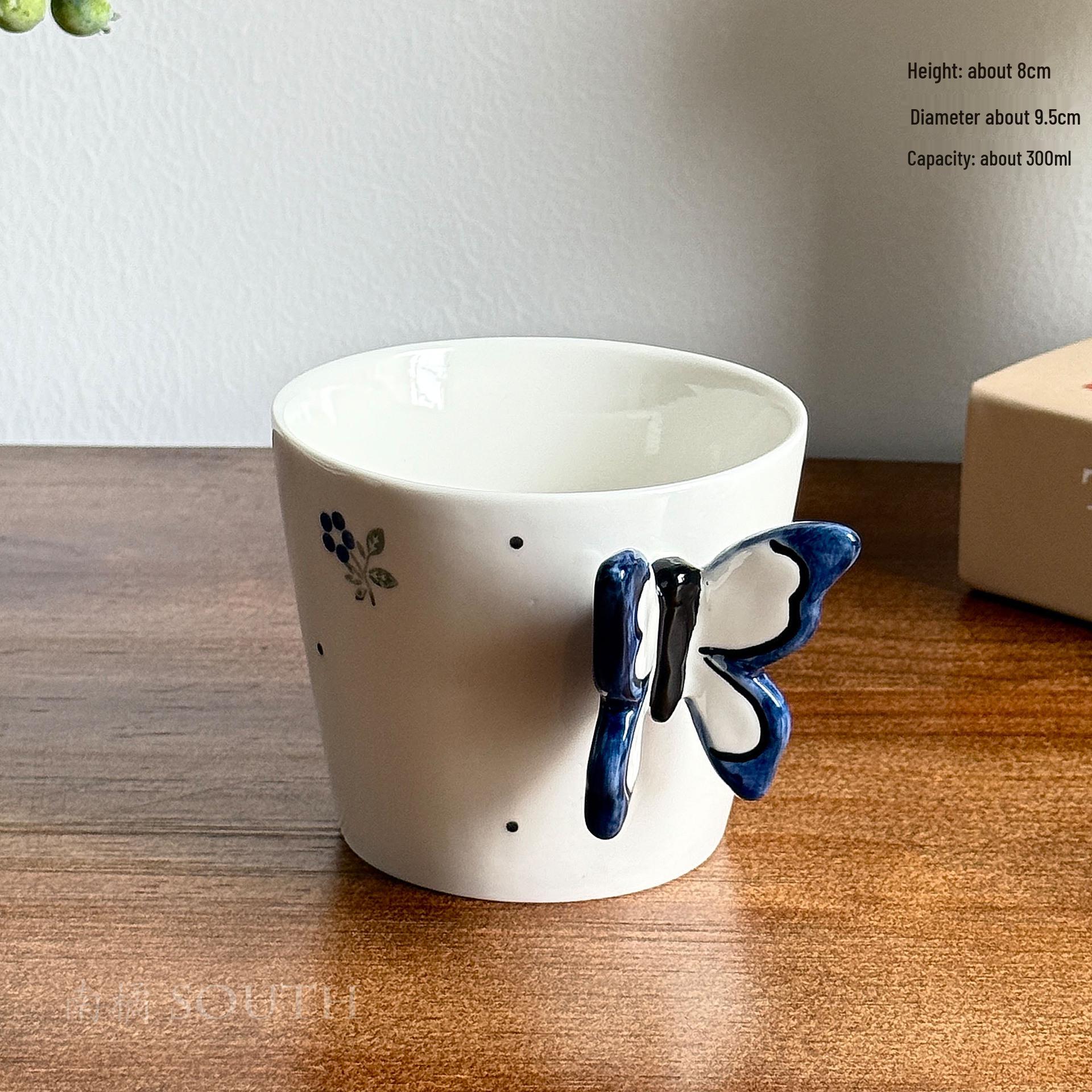 Handmade Retro 3D Blue Butterfly Ceramic Coffee Mug 320ml