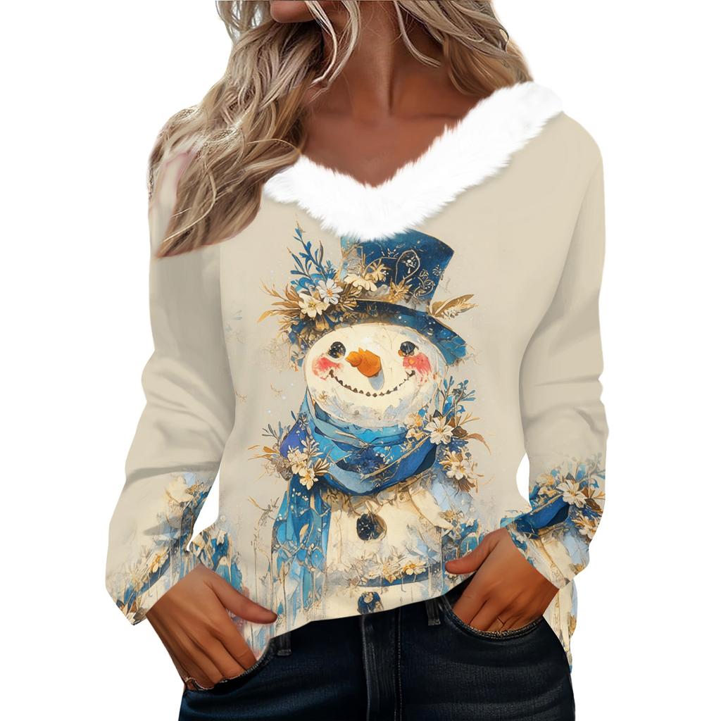 Long Sleeve Shirts For Women Cute Tops Christmas Prints Tees Blouses Casual Plus Size Basic Tops Pullover