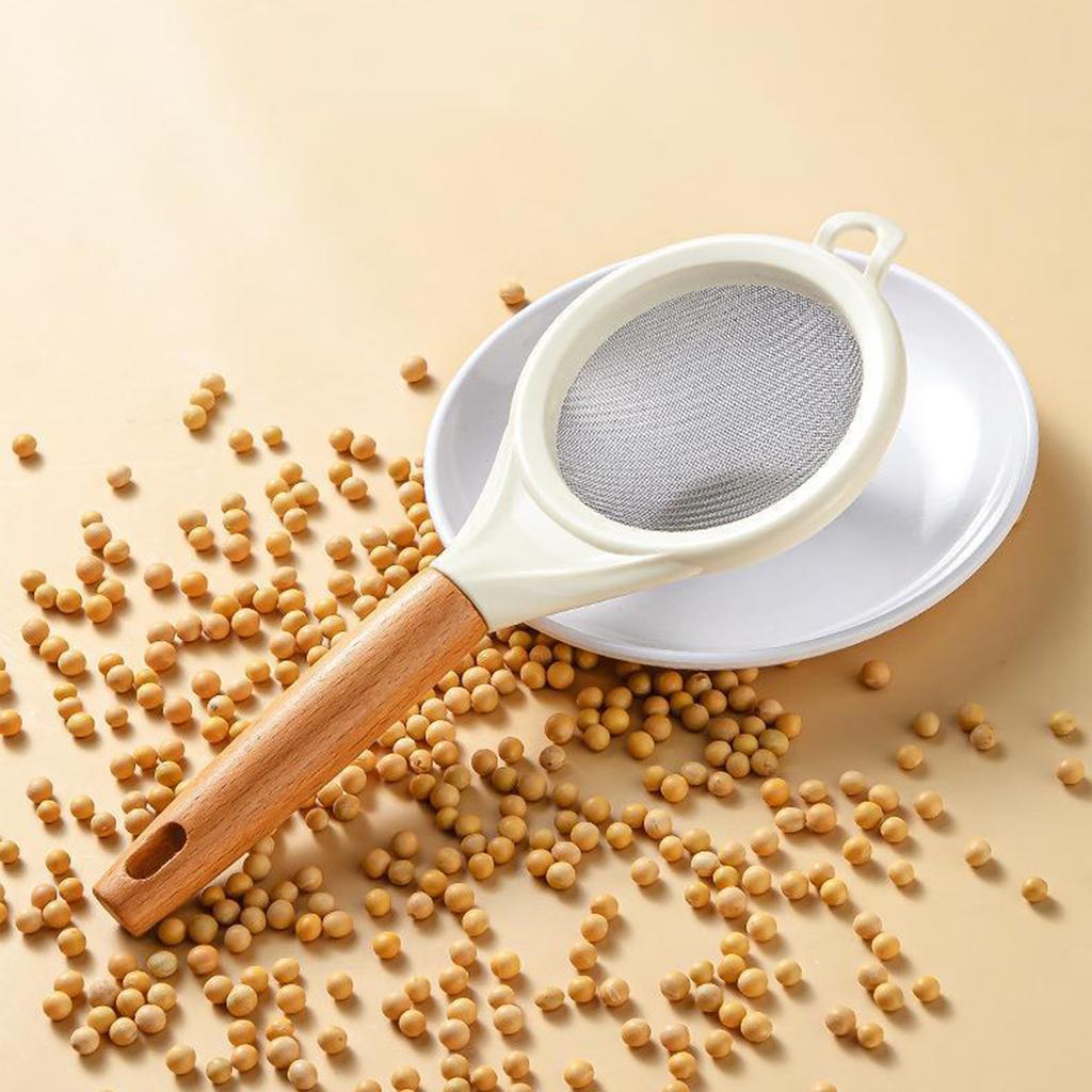 Stainless Steel Flour Sieve Sugar Powder Juice Soybean Milk Foam Filter Fine Screen Wooden Handle Household Kitchen Baking Tools