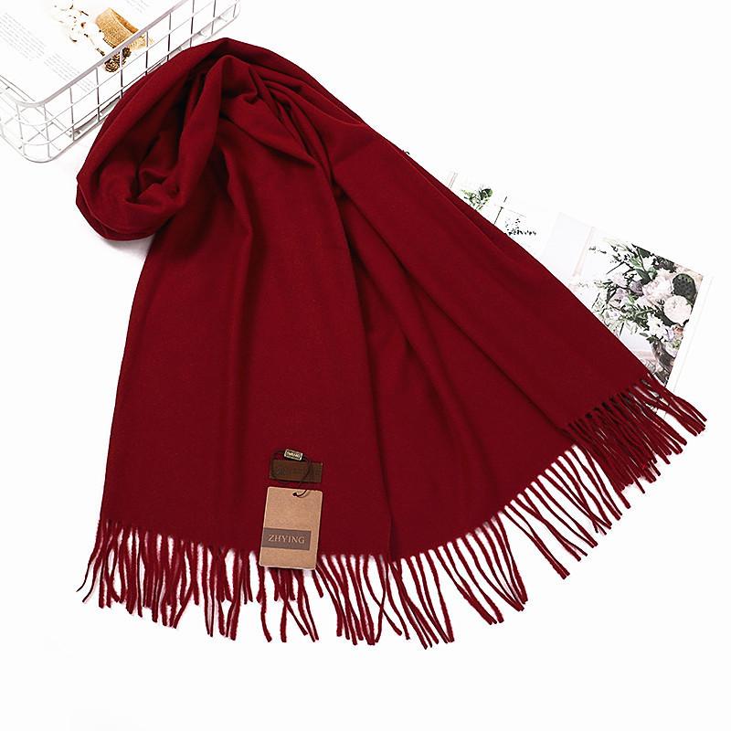 Solid Color Scarf Women s Winter Tassel Red Scarf Shawl Men s Thick Warm Autumn and Winter Wool Cashmere Scarf 200*70CM