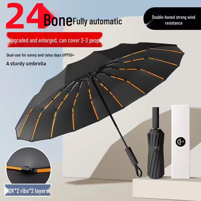 24-Rib Automatic Folding Umbrella: High-End, Large, UV Protection for All Weather