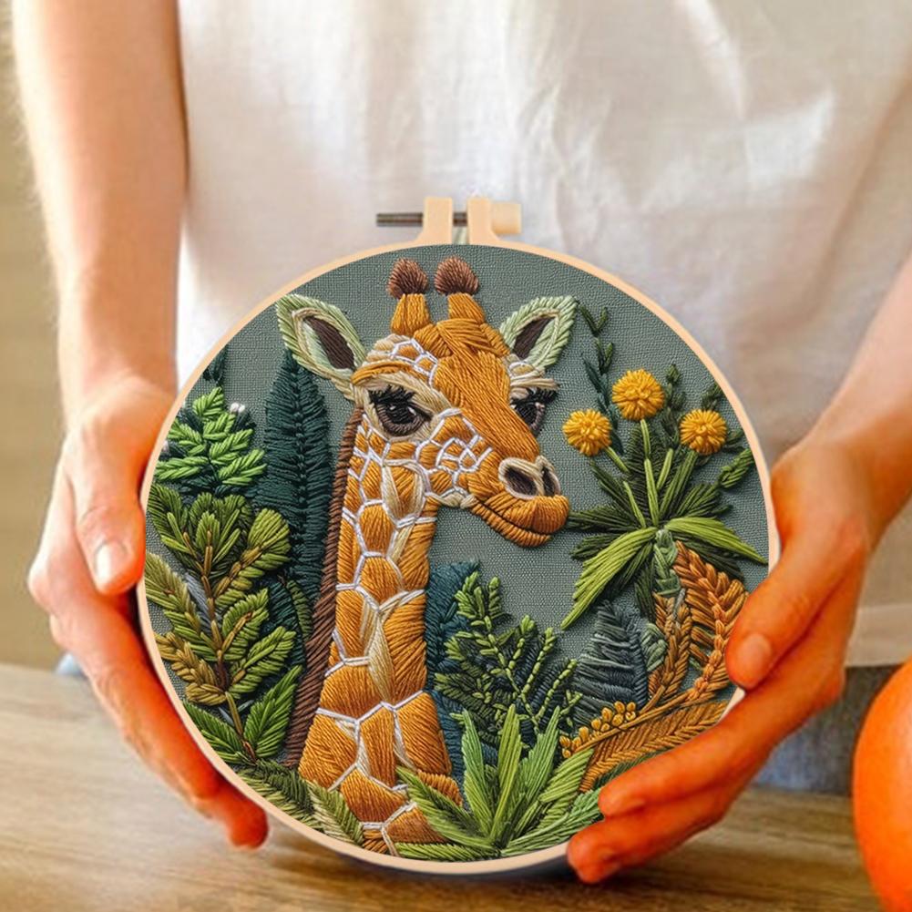Animal Stamped Cross Stitch Embroidery Kits with Hoop Cloth Color Thread