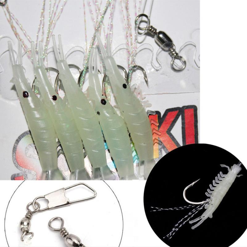 5 sztuk / zestaw Luminous Shrimp hook przynęta wędkarska pojedynczy haczyk przynęta przynęty hak miękka przynęta fałszywa miękka przynęta