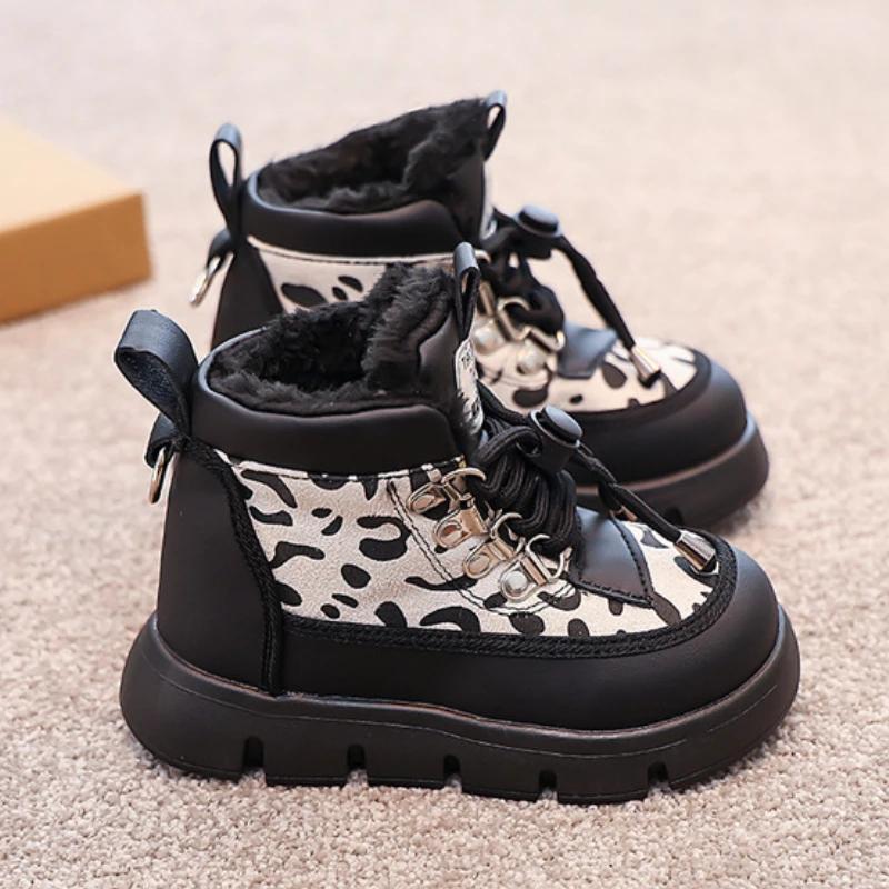 New Girls Boots 2024 Warm Simple Winter Boot Fashion Trend Snow Boots Thick Bottom Versatile Kid Shoe Retro Anti Slip Ankle Boot