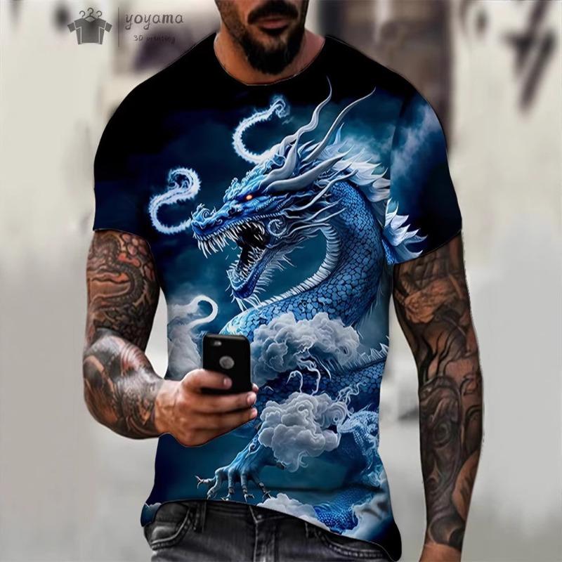 

Men s Summer 3D Digital Printed Divine Dragon Round Neck Short Sleeved T-shirt S