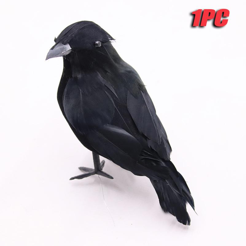 6PCS Black Feather Crow Halloween Props Mock Crow Spooky Feather Decoration Props Halloween Party Scary Animal Horror Props