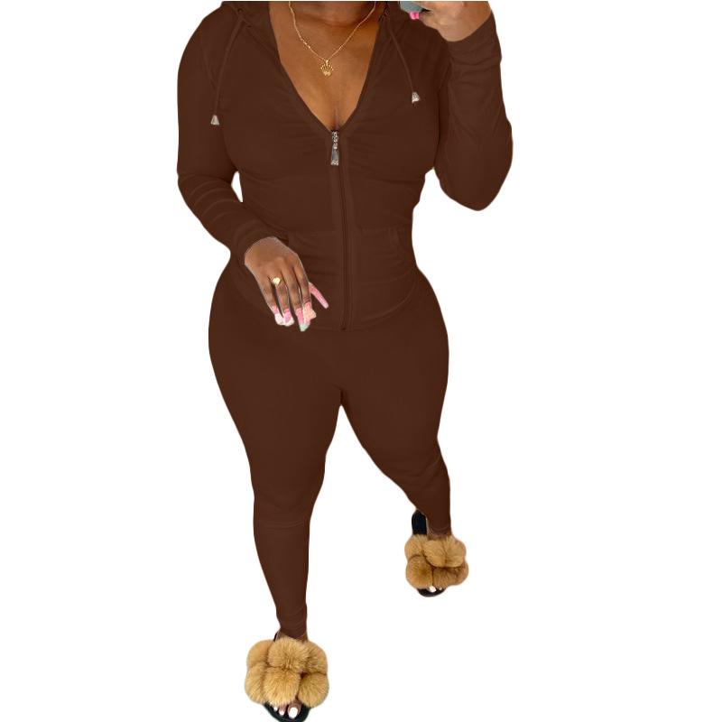 Cardigan subțire cu glugă pentru femei toamnă 2021 și costum sport casual - Stil european și american