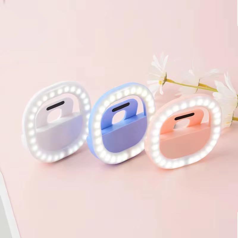 LED Selfie Ring Light, Rechargeable Mini Clip-on Phone, Tablet, Laptop, Camera Lighting with 3 Brightness Levels (White)