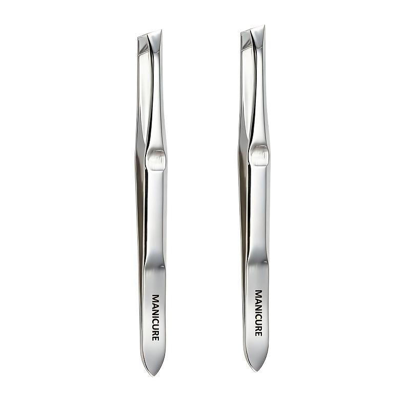 2pcs Stainless Steel Slant-Tip Tweezers with Closely Fitted Jaws, Eyebrow Tweezers Hair Removal Beard Clip