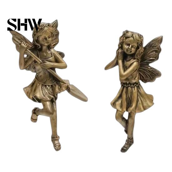 European Pastoral Garden Decor 2Pcs/Set Planter Flower Fairy Figurines, Retro Resin Butterfly Wing Micro Landscape Ornaments Statues, Cute Hanging
