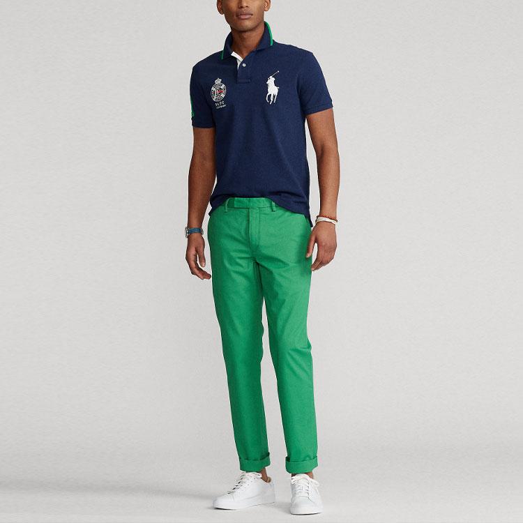 Polo Ralph Lauren Ss23 Pletený pulovr s vyšívaným logem krátký rukáv pánské polo tričko námořnická modrá MNPOKNI1N821202-410