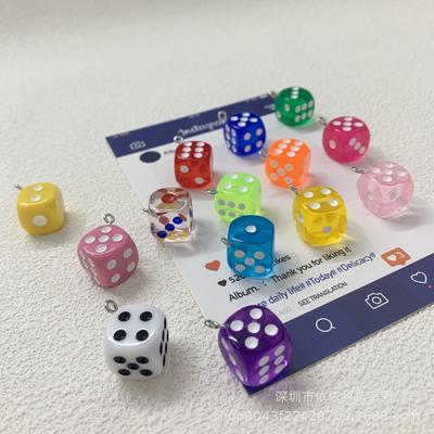 14mm Color Transparent Three-Dimensional Sieve Dice Color Earrings Keychain Pendant DIY Jewelry Accessories for Cross Border