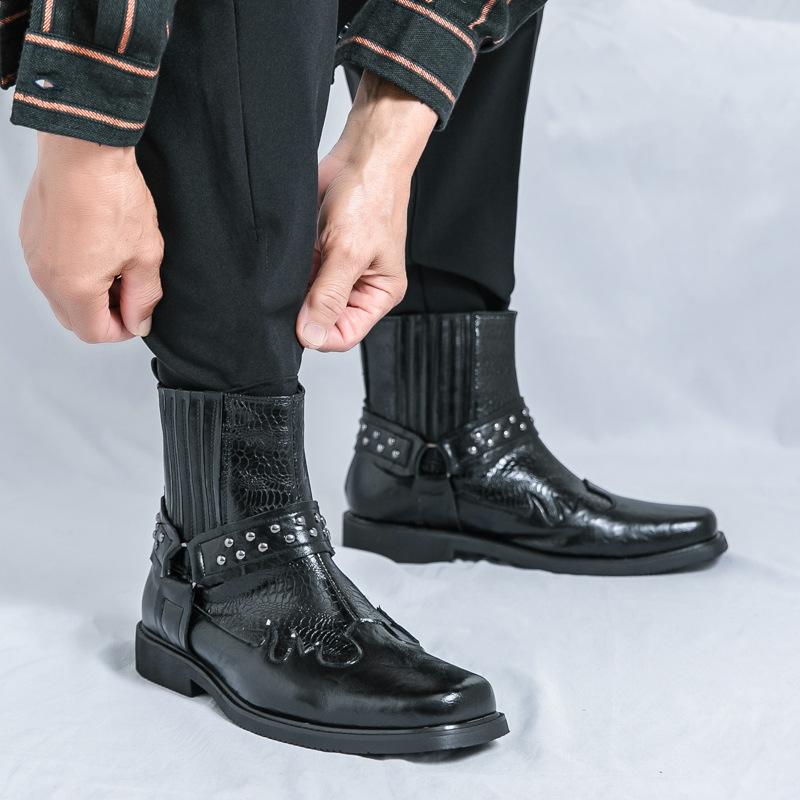 Factory Foreign Trade New European and American Men's Short Boots Embroidered Thick Heel Retro British Martin Boots High-top Locomotive Boots