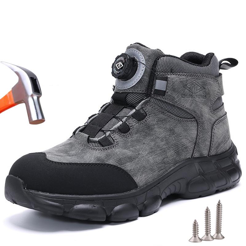 Drehknopf Sicherheitsstiefel Herren Damen Stahlkappe Sicherheit Arbeitsschuhe Durchstichsicher Schutz Arbeitssicherheitschuhe Größe 47 48