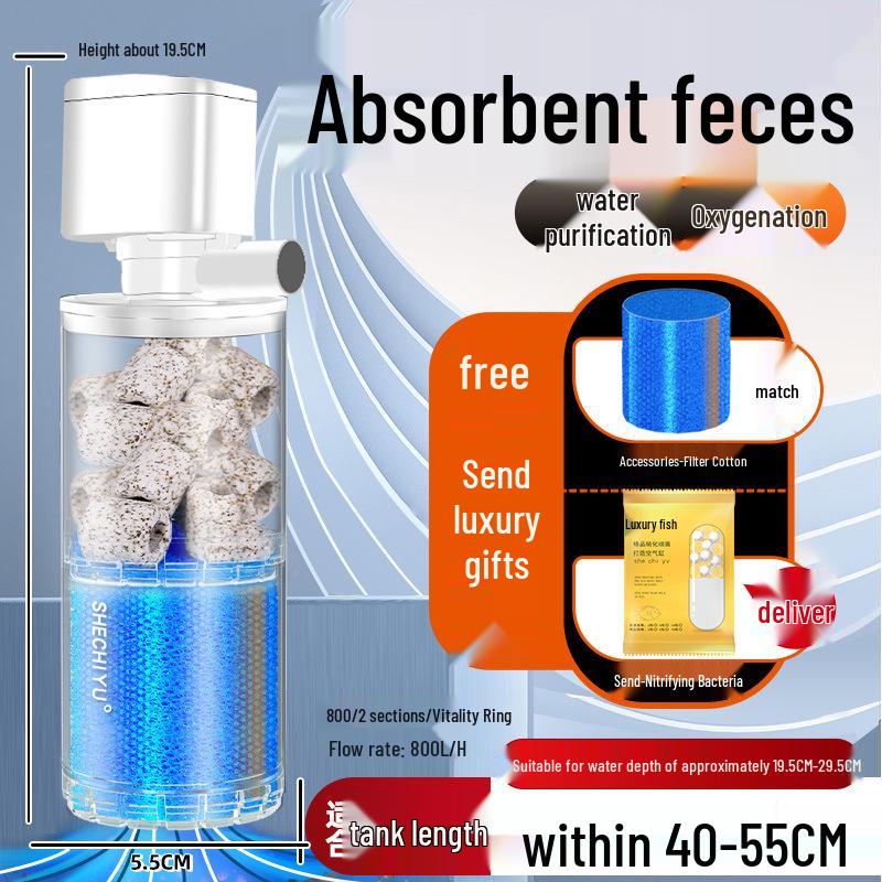 Silent Aquarium Filter: Submersible 3-in-1 Water Purifier, Circulator, and Oxygen Pump with Poop Suction Feature.