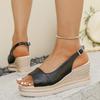 2026 Summer Women's Platform Wedge Sandals Peep Toe Buckle Strap Roman Plus Size Casual Shoes
