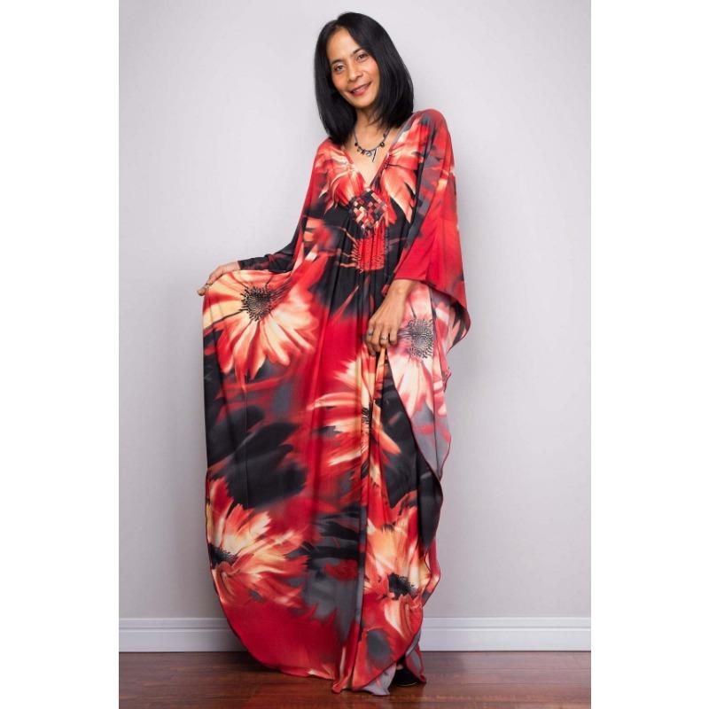 Mote for kvinner Vår Høst Fargeblokkprint Langermet V-hals Løs Midje Hverdagskjoler