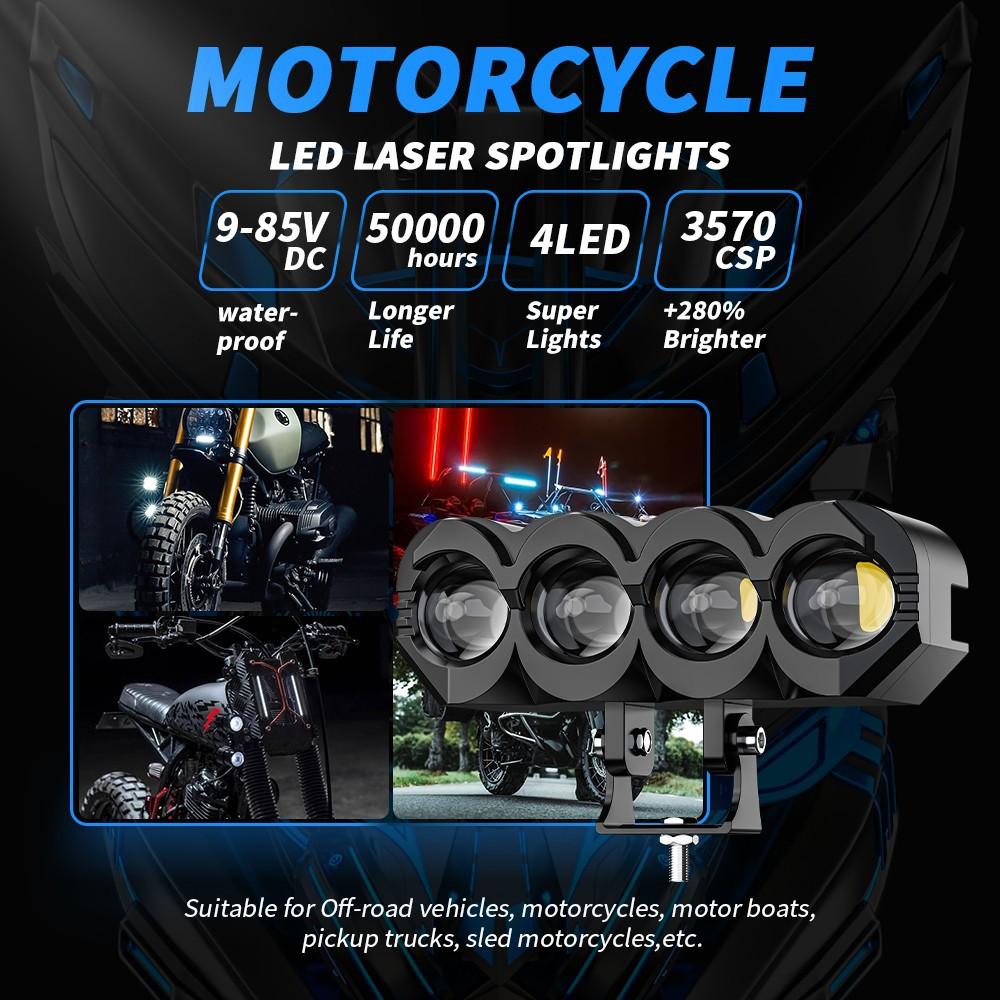 

Motorcycle 4-LED Headlight Waterproof White+Yellow Light Motorbike Spotlight Front Lamp Type A