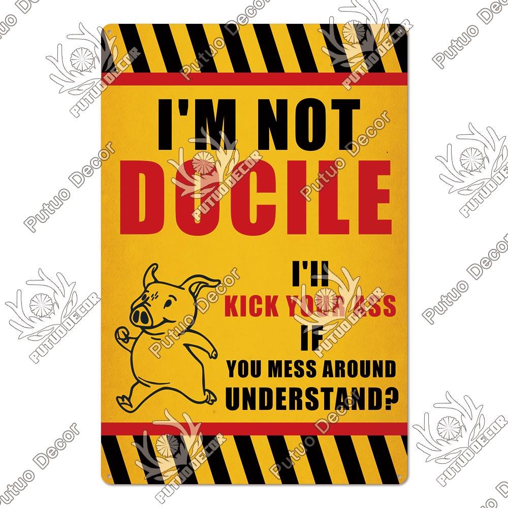 Putuo Decor Warning Tin Sign Vintage Metal Sign Pig Caution Plate Warning Decorative for Zoo Piggy Farm House Wall Decor