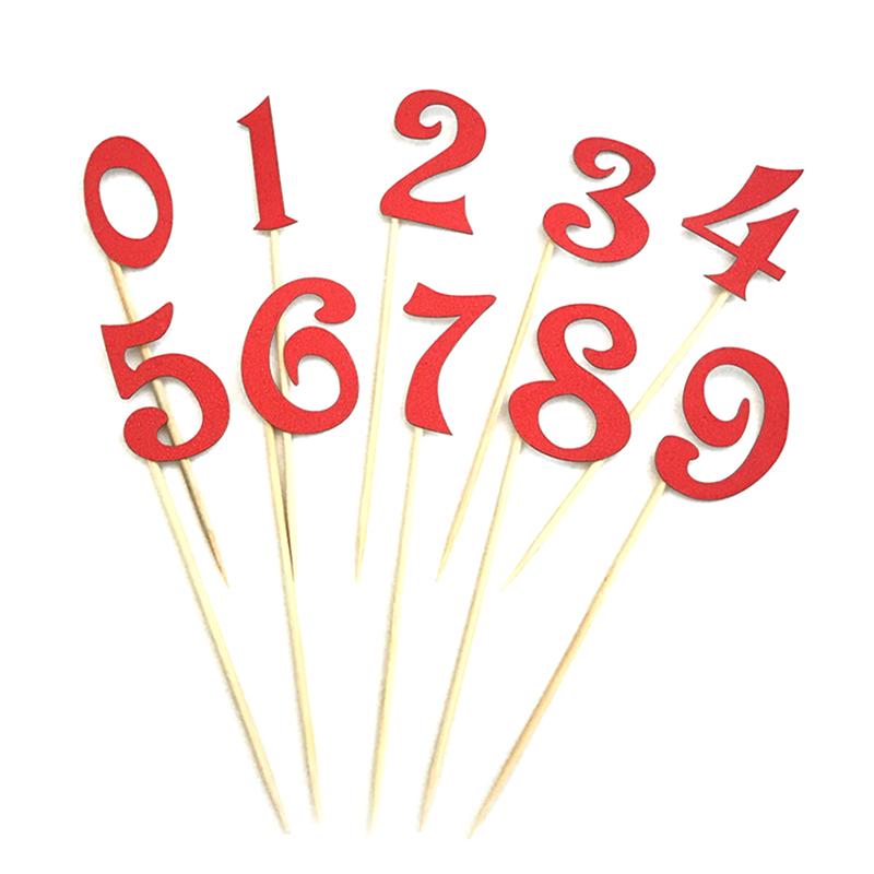 10Pcs Digital Cake Topper Number Cupcake Toppers Birthday Party Decor Supplies