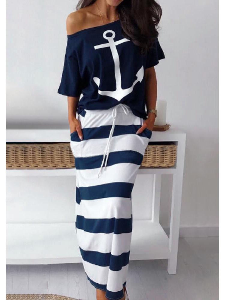 

Женский костюм из двух частей с принтом якоря в морском стиле 2XL синий