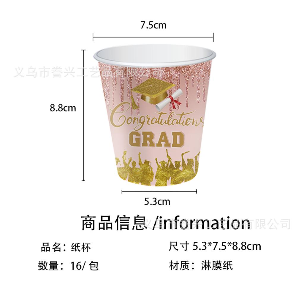 Graduation Season Party Tableware Disposable Paper Plates Tissue Supplies Pink Colorful Grad Graduation Ceremony