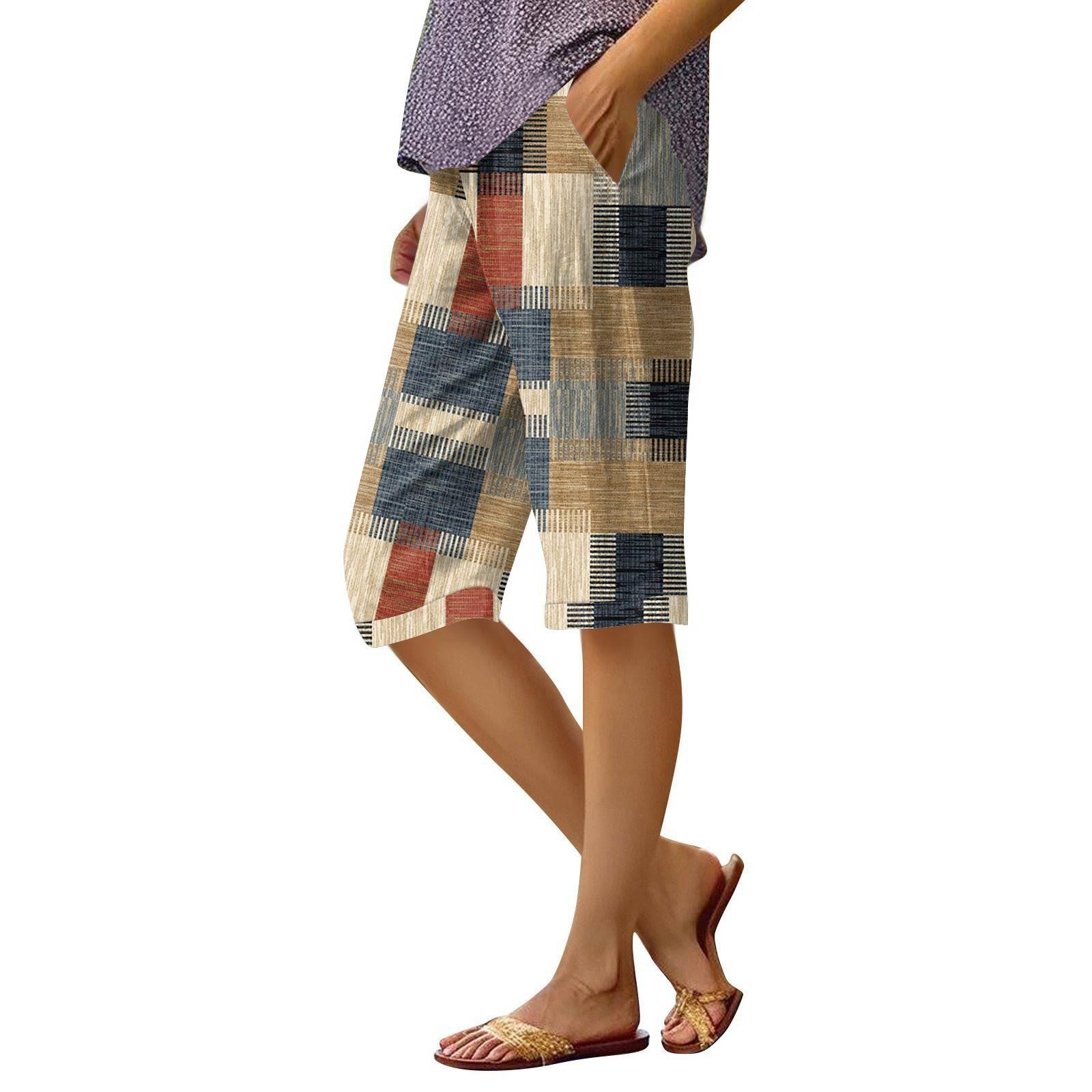 

Женские брюки с принтом, модные повседневные шорты с карманами и эластичной резинкой на талии XL жёлтый