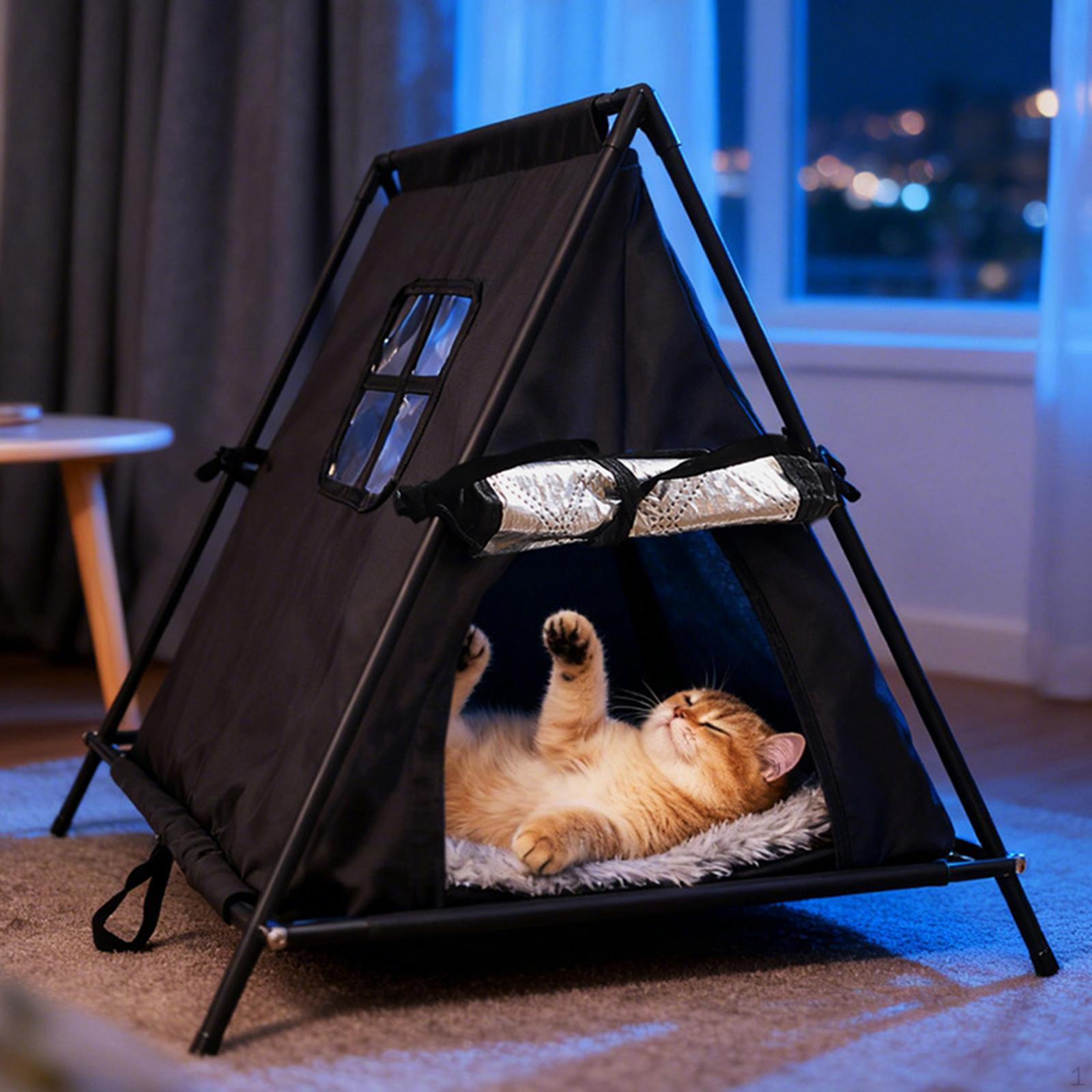 

Котячий намет-будиночок-ліжко з підкладкою з алюмінієвої фольги, приховане гніздо, печера для кошеняти для тераси, сараю black L