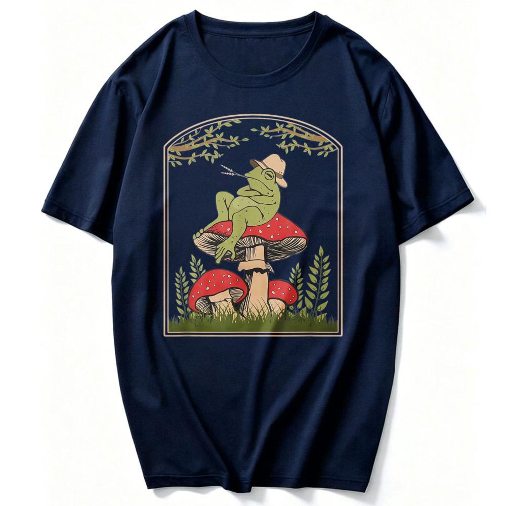 Cottagecore Aesthetic Frog Mushroom Forager Toad Unisex Unisex Tshirt Graphic T Shirts Vintage Unisex Clothing High Quality Cotton