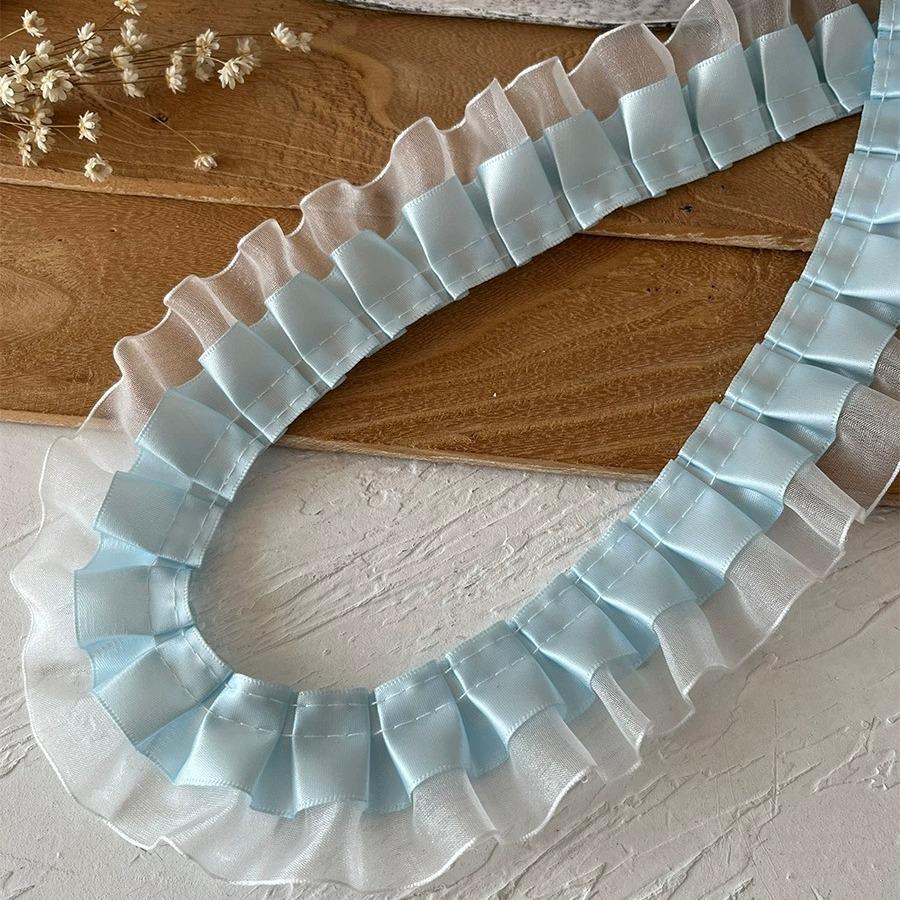 Luxury Blue Lace Trim Ruffle Flounce for DIY Dress Decoration