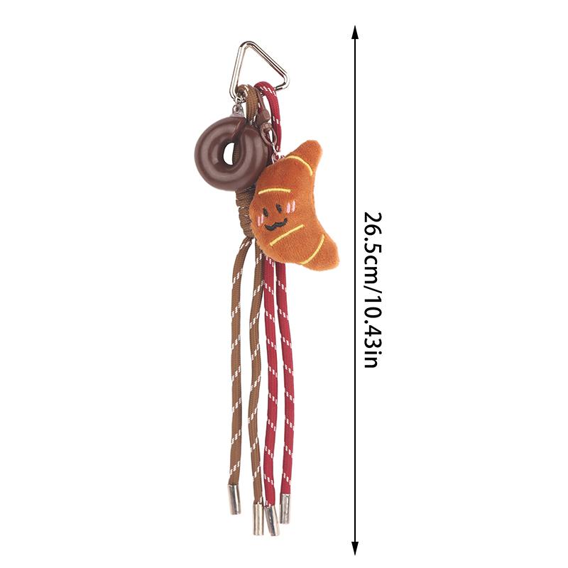 Fun Cartoon Bread Plush Keychain Y2K Trendy Braided Rope Lanyard Keyring Car Key Holder Bag Pendant Backpack Hanging Decoration