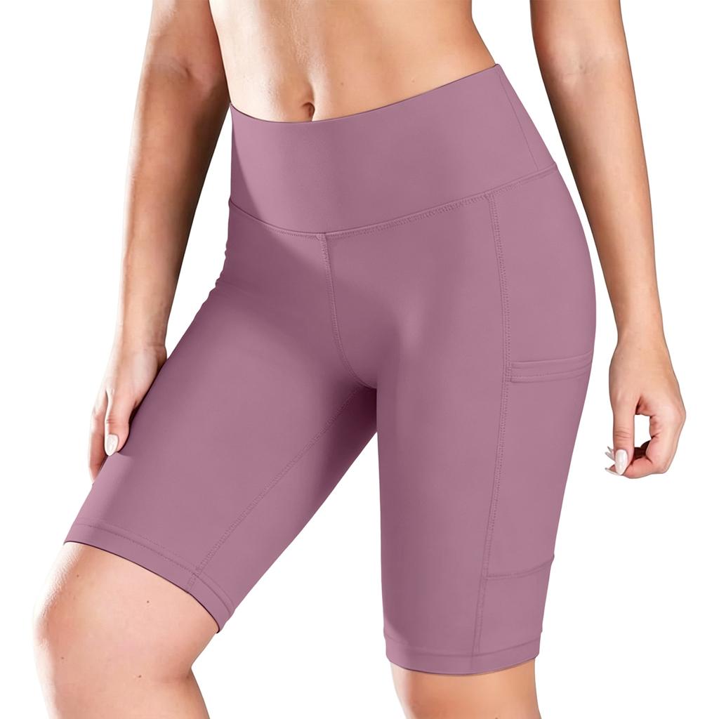 High Waist Butt Lifting Compression Biker Shorts for Women Tummy Control Stretchy Fitness Leggings with Side Pockets for Outdoor Sports
