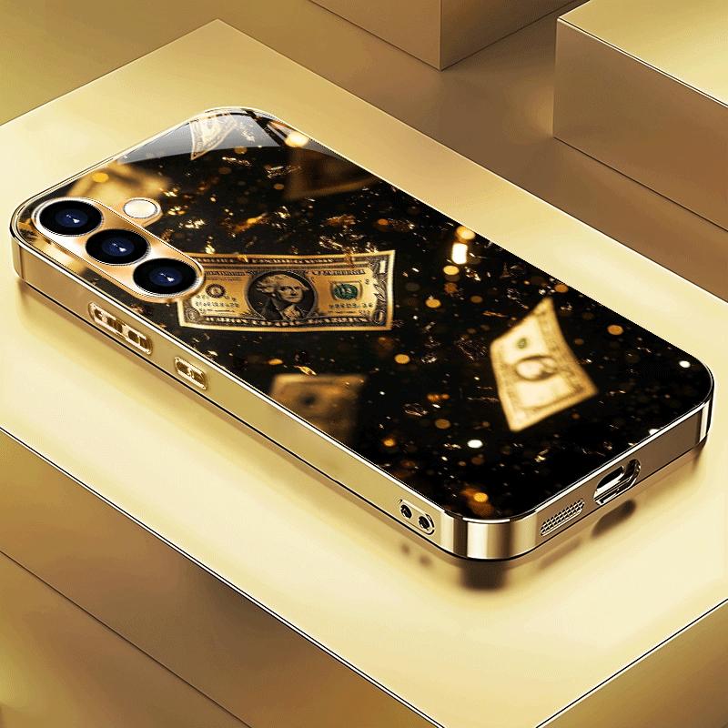 Elegant Banknote High-end PhoneCase Electroplated Glass PhoneCase for Samsung Galaxy S26 S25 S24 S23 S22 S21 FE,Ultra,Plus