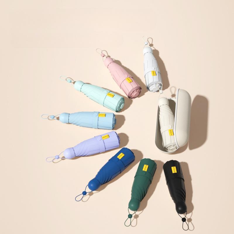 Mini-Damenregenschirm Kleiner Taschen-Fünffach-Sonnenschirm Sonnenschirme Sonnenschutz UV-Schutz Kapselschirm Sonnig und Regnerisch