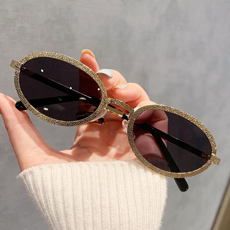 New Oval Shaped Small Fragrance Sunglasses Fashion Women Metal Eyeglasses With Embossed Retro Starry Sparkling artistic glasses