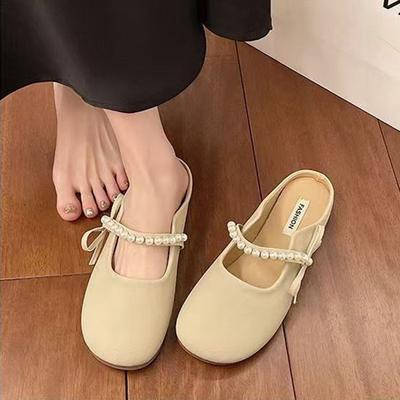 Flat Bottom Soft Bottom Bag Head Half Slippers Women's Outer Wear 2025 New Spring and Summer Cool Slippers Mary Jane Gentle Evening Shoes
