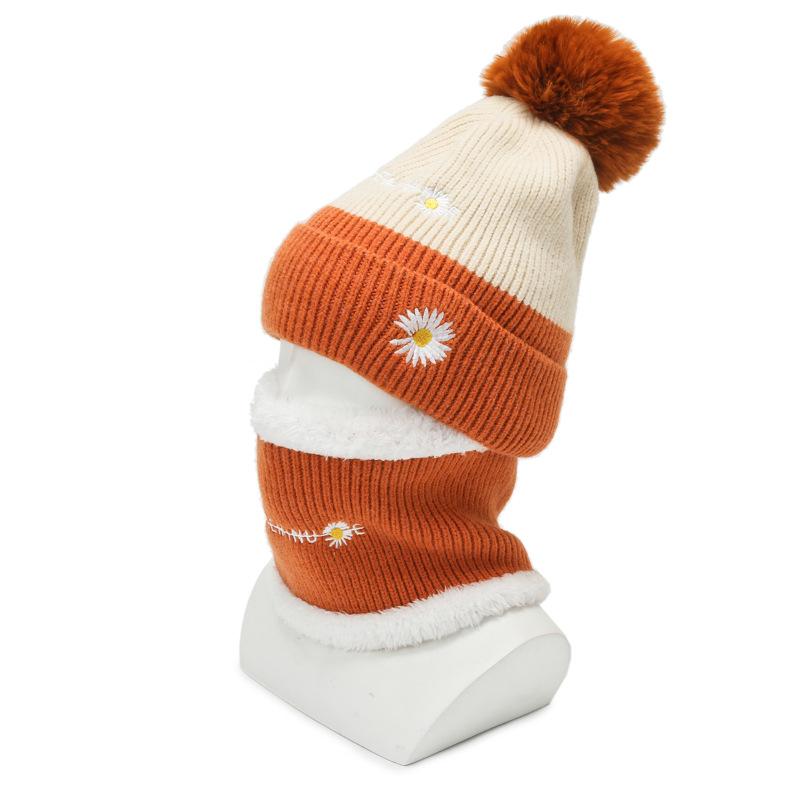Hat Women's Autumn and Winter Wool Ball Cute Knitted Hat Winter Outdoor Biking Plus Fleece Warm Neck Protective Cotton Hat