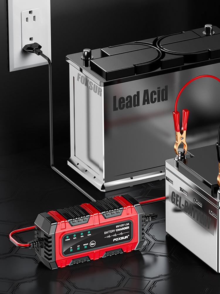 6V 12V 1.5A Electric Motorcycles Charger Smart Charger Car and Motorcycle Battery Charging Unit for Lead-Acid AGM GEL Batteries