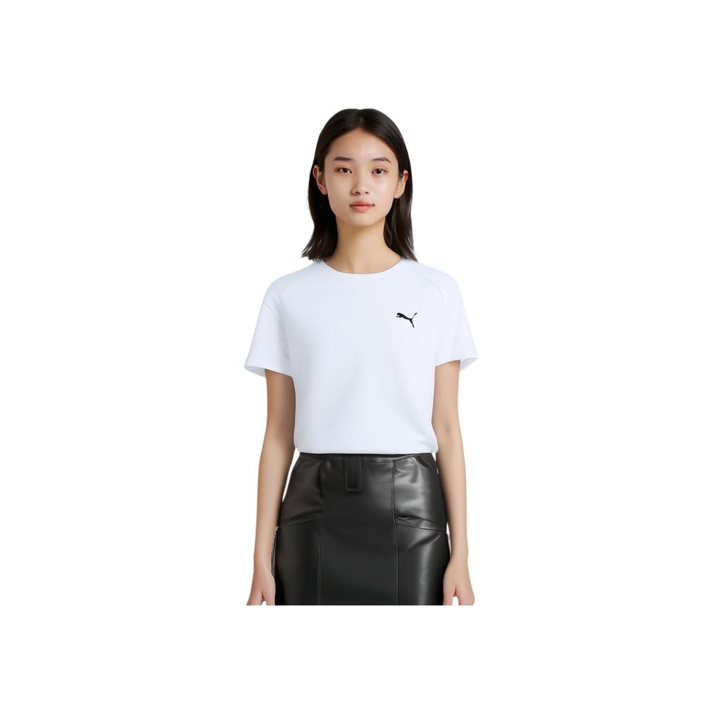Puma Einfarbige Lässige Atmungsaktive Bequeme Gelee-Sonnenschutzkragen Runder Hals Kurzarm T-Shirt Damen Oberteile Weiß 682916-02