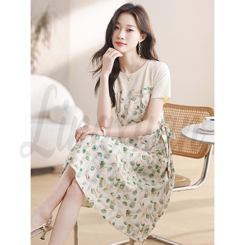 

Women s Tulip Print Ruffle Skirt Dress - Summer 2026 Collection 2XL тюльпан/зелёный